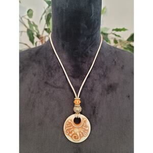 Womens Beige Natural Coral Stone Chrysanthemum Pendant Statement Necklace